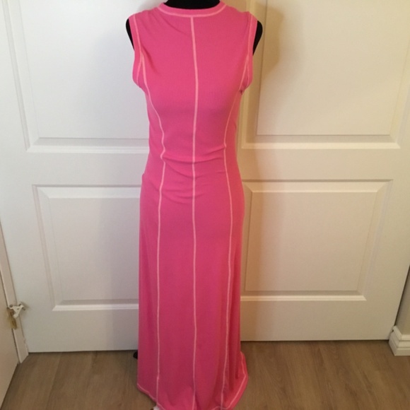 Women’s Casual Crew Neck Sleeveless Knit Striped Bodycon Maxi Dress - Picture 3 of 8